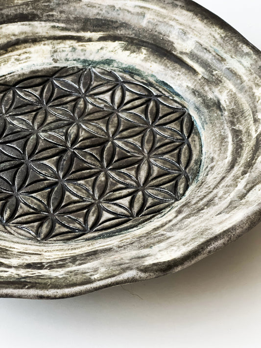 Black Flower of Life Dish